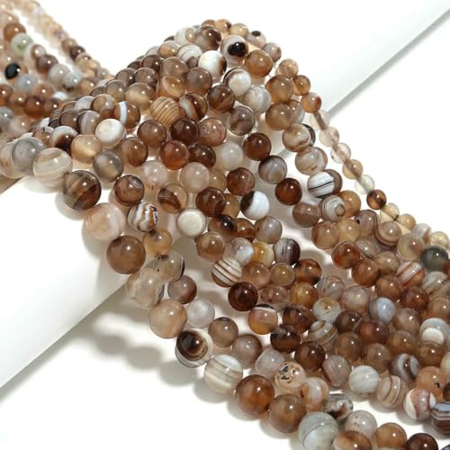 Naturstein 4 6 8 10 12 mm rund Tigerauge Amethyst Achat Jade Stein Abstandshalter Perle für Schmuckherstellung DIY Armband Handarbeit-Heller Kaffee-Achat-12 mm ca. 32 Stück von ZFISH