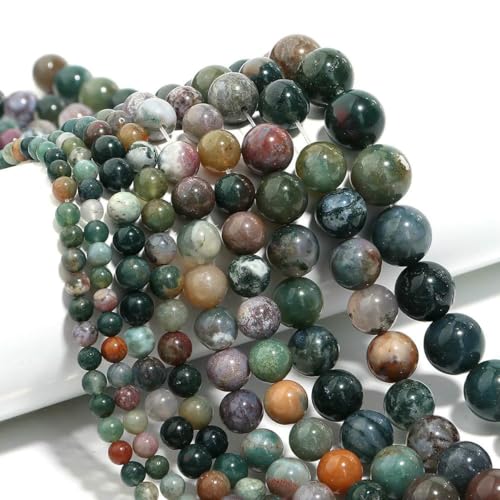 Naturstein 4 6 8 10 12 mm rund Tigerauge Amethyst Achat Jade Stein Abstandshalter Perle für Schmuckherstellung DIY Armband Handarbeit-Indischer Achat-12 mm ca. 32 Stück von ZFISH