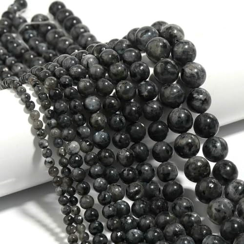 Naturstein 4 6 8 10 12 mm rund Tigerauge Amethyst Achat Jade Stein Abstandshalter Perle für Schmuckherstellung DIY Armband Handarbeit-Schwarzer Blitzstein-12 mm ca. 32 Stück von ZFISH
