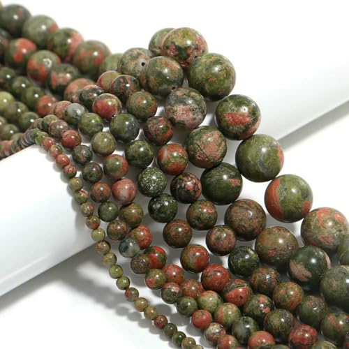 Naturstein 4 6 8 10 12 mm rund Tigerauge Amethyst Achat Jade Stein Abstandshalter Perle für Schmuckherstellung DIY Armband Handarbeit-Unakit-12 mm ca. 32 Stück von ZFISH
