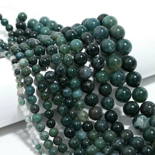 Naturstein 4 6 8 10 12 mm rund Tigerauge Amethyst Achat Jade Stein Abstandshalter Perle für Schmuckherstellung DIY Armband Handarbeit-Wassergras-Achat-12 mm ca. 32 Stück von ZFISH