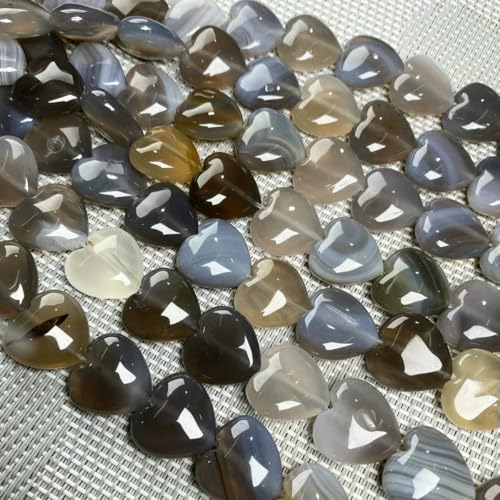Naturstein-Achat, Türkis, Verkrustete, Rosenquarz-Perlen, Herzform, lose Perlen für die Schmuckherstellung, DIY-Armband, Halskette, 16 x 16 x 8 mm, Grauer Achat von ZFISH