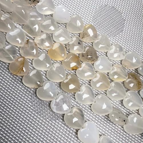 Naturstein-Achat, Türkis, Verkrustete, Rosenquarz-Perlen, Herzform, lose Perlen für die Schmuckherstellung, DIY-Armband, Halskette, 16 x 16 x 8 mm, Weißer Achat von ZFISH