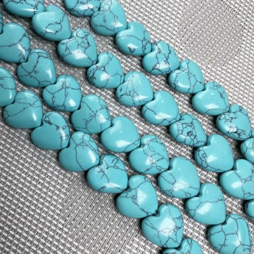 Naturstein-Achat-Türkis-Rosenquarz-Perlen in Herzform, lose Perlen für die Schmuckherstellung, DIY-Armband, Halskette, 16 x 16 x 8 mm, Türkis von ZFISH