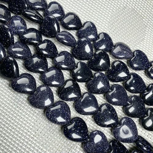 Naturstein-Achat-Türkis-Verkrustete Rosenquarz-Perlen Herzform Lose Perlen für die Schmuckherstellung DIY Armband Halskette 16x16x8mm-Blauer Sandstein von ZFISH