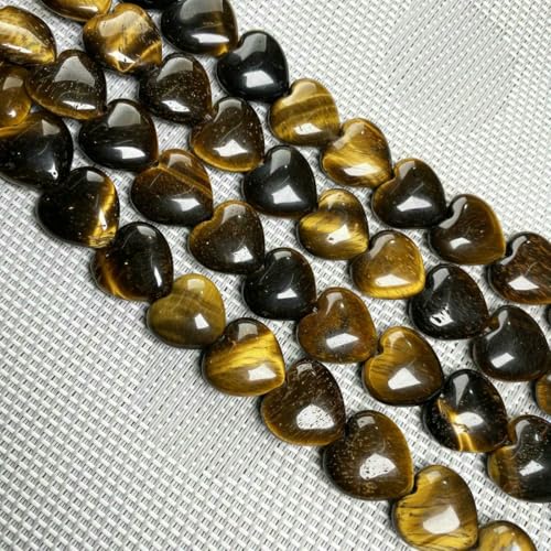 Naturstein-Achat-Türkis-Verkrustete Rosenquarz-Perlen Herzform Lose Perlen für die Schmuckherstellung DIY Armband Halskette 16x16x8mm-Tigerauge-Stein von ZFISH