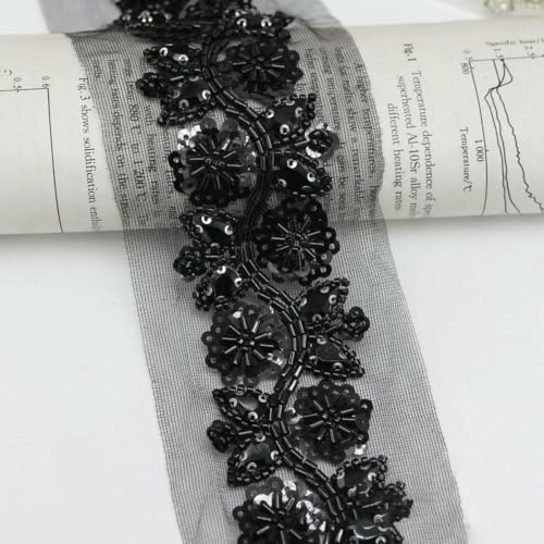 Netzperlen, luxuriös, schwer, eingelegte Diamant-Pailletten, Spitzenkleidung, Haarschmuck, Kopftuch, ergänzender Ausschnitt, Hilfsmaterial, 3–45 cm lang (0,5 Yard) von ZFISH