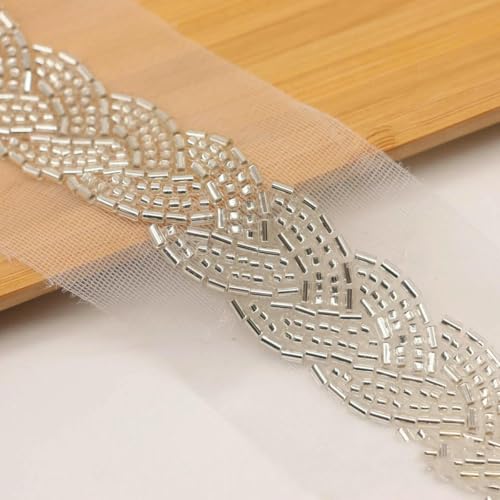 Organza-Perlen-Spitzenbesatz, Leinen, gedreht, strapazierfähiges Reisperlen-Spitzenband, DIY-Kleidung, Damenbekleidung, Haarschmuck, b, 2 Yard von ZFISH