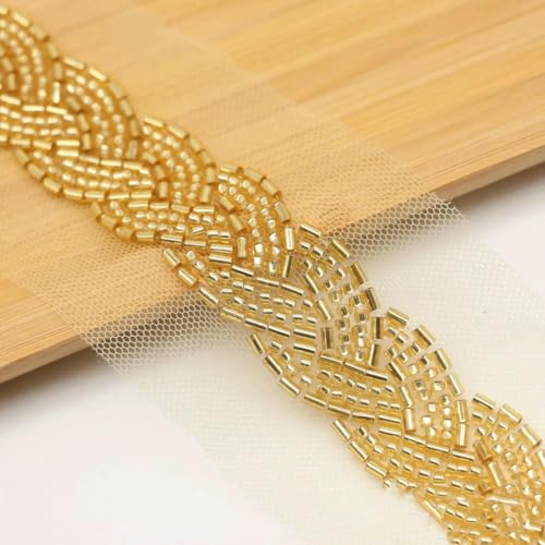 Organza-Perlen-Spitzenbesatz, Leinen, gedreht, strapazierfähiges Reisperlen-Spitzenband, DIY-Kleidung, Damenbekleidung, Haarschmuck, c, 2 Yard von ZFISH