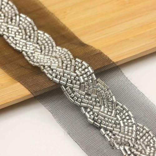 Organza-Perlen-Spitzenbesatz, Leinen, gedreht, strapazierfähiges Reisperlen-Spitzenband, DIY-Kleidung, Damenbekleidung, Haarschmuck, e, 2 Yard von ZFISH
