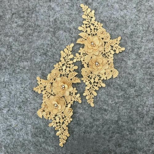 Paar Blumen Polyester Hohlkragen 3D Strass ABS Perle Kleid Wunderschöne DIY Spitze Handwerk Stickerei Applikation-Stil 1879-1D-L von ZFISH