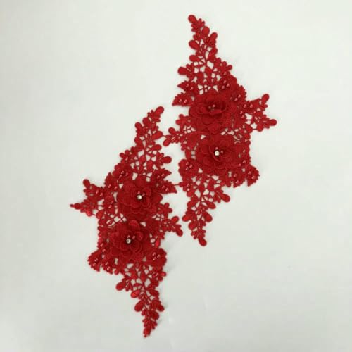 Paar Blumen Polyester Hohlkragen 3D Strass ABS Perle Kleid Wunderschöne DIY Spitze Handwerk Stickerei Applikation-Stil 1881-1D-L von ZFISH