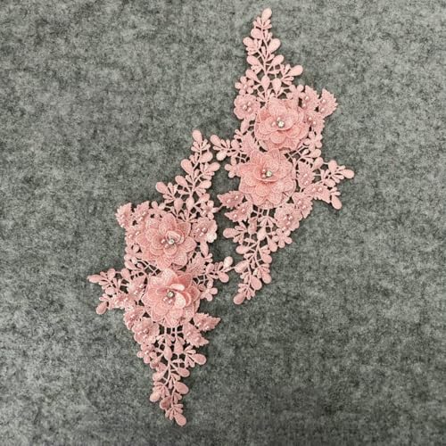 Paar Blumen Polyester Hohlkragen 3D Strass ABS Perle Kleid Wunderschöne DIY Spitze Handwerk Stickerei Applikation-Stil 1882-1D-L von ZFISH
