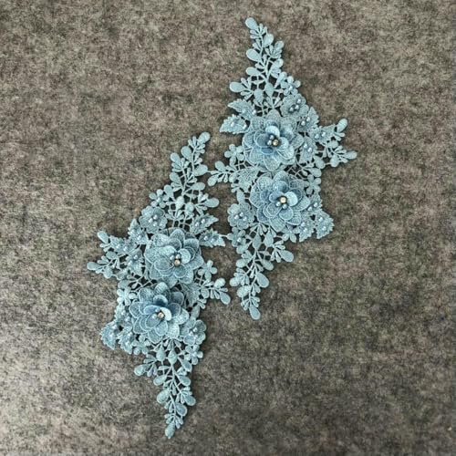 Paar Blumen Polyester Hohlkragen 3D Strass ABS Perle Kleid Wunderschöne DIY Spitze Handwerk Stickerei Applikation-Stil 1884-1D-L von ZFISH