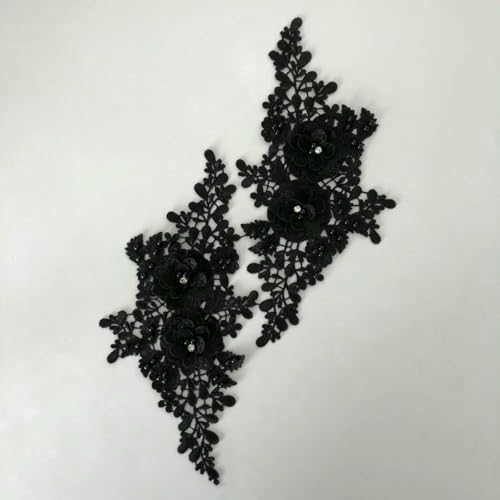 Paar Blumen Polyester Hohlkragen 3D Strass ABS Perle Kleid Wunderschöne DIY Spitze Handwerk Stickerei Applikation-Stil 1885-1D-L von ZFISH