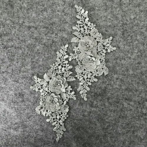 Paar Blumen Polyester Hohlkragen 3D Strass ABS Perle Kleid Wunderschöne DIY Spitze Handwerk Stickerei Applikation-Stil 1886-1D-L von ZFISH