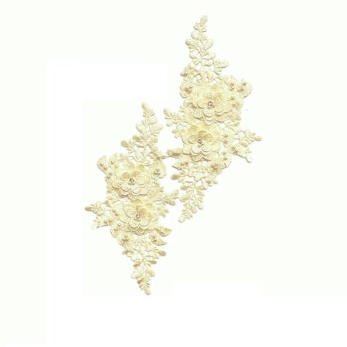 Paar Blumen Polyester Hohlkragen 3D Strass ABS Perle Kleid Wunderschöne DIY Spitze Handwerk Stickerei Applikation-Stil 2399-1D-L von ZFISH