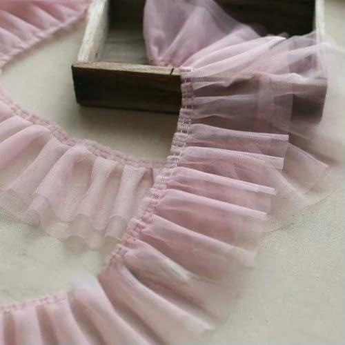 Plissierter Netz-Spitzenbesatz, 2-lagige Rüschen, DIY-Kleidung zum Nähen, Rock, Hochzeitskleid, Puppenkleidung, 2 Yards, 12 cm Breite-Lotusrosa-2 Yards von ZFISH