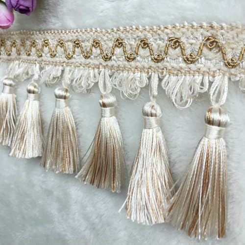 Quasten-Fransenbesatz aus Acryl/Polyester, Perlenband zum Nähen, Vorhangzubehör, Spitzendekoration, Tischdecke, europäischer Lampenschirm, Beige, Polyester, 100 cm Quasten-Fransenbesatz aus Acryl/Polyester, Perlenband zum Nähen, Vorhangzubehör, Spitzendekoration, Tischdecke, europäischer Lampenschirm, Beige, Polyester, 100 cm von ZFISH