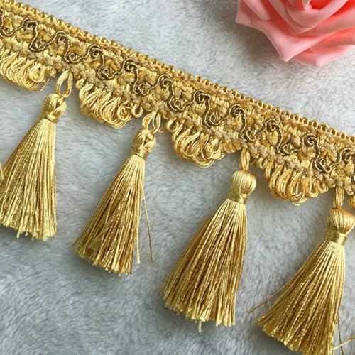 Quasten-Fransenbesatz aus Acryl/Polyester, Perlenband zum Nähen, Vorhangzubehör, Spitzendekoration, Tischdecke, europäischer Lampenschirm, Gold, Polyester, 100 cm Quasten-Fransenbesatz aus Acryl/Polyester, Perlenband zum Nähen, Vorhangzubehör, Spitzendekoration, Tischdecke, europäischer Lampenschirm, Gold, Polyester, 100 cm von ZFISH