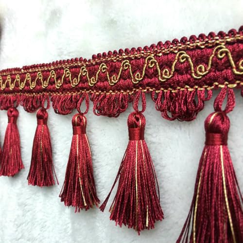 Quasten-Fransenbesatz aus Acryl/Polyester, Perlenband zum Nähen, Vorhangzubehör, Spitzendekoration, Tischdecke, europäischer Lampenschirm, Weinrot, Polyester, 100 cm von ZFISH