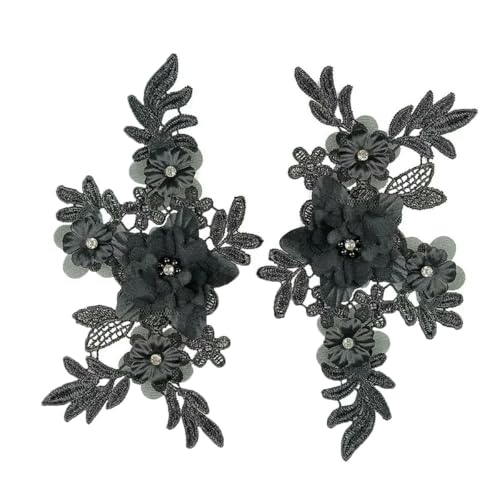 Schwarze und dreidimensionale 3D-Blumendekoration, Perlen-Strass-Stickerei, DIY-Kleidung, Bastelbedarf, Zubehör – Stil 9 (1 Paar) – anzeigen von ZFISH