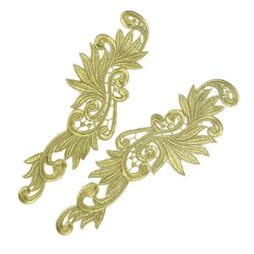 Spiegelpaar Bestickte Patches Goldene Guipure-Spitze Nähspitze für Kleid Applikation DIY Braut Kopfschmuck Spitzenkragen JA104-DA004-1 Paar von ZFISH