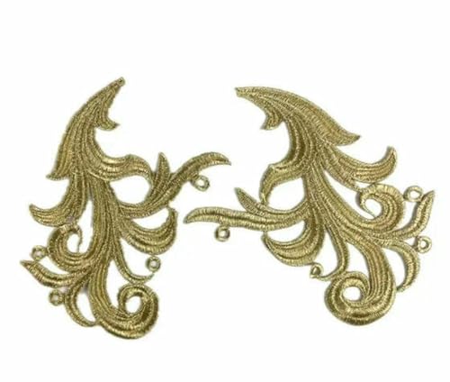 Spiegelpaar Bestickte Patches Goldene Guipure-Spitze Nähspitze für Kleid Applikation DIY Braut Kopfschmuck Spitzenkragen JA104-DA010-1 Paar von ZFISH