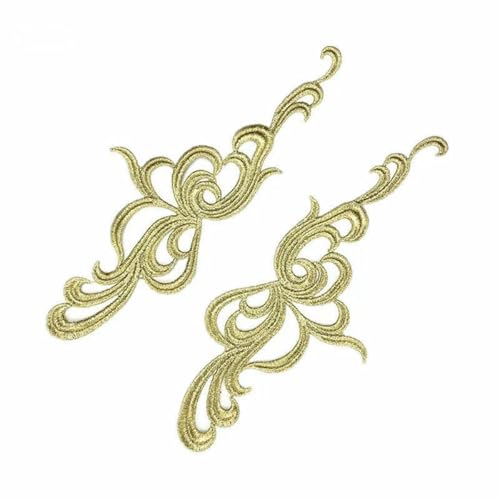 Spiegelpaar Bestickte Patches Goldene Guipure-Spitze Nähspitze für Kleid Applikation DIY Braut Kopfschmuck Spitzenkragen JA104-DA011-1 Paar von ZFISH
