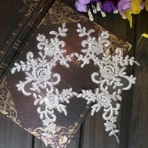 Spitzenapplikationen, 25 x 12,5 cm, 16 Farben zur Auswahl, für Brautkleider, Zubehör, Stickerei, Spitzenapplikation, Stoffbesatz, 4 Stück, Silber, 25 x 12,5 cm Spitzenapplikationen, 25 x 12,5 cm, 16 Farben zur Auswahl, für Brautkleider, Zubehör, Stickerei, Spitzenapplikation, Stoffbesatz, 4 Stück, Silber, 25 x 12,5 cm von ZFISH