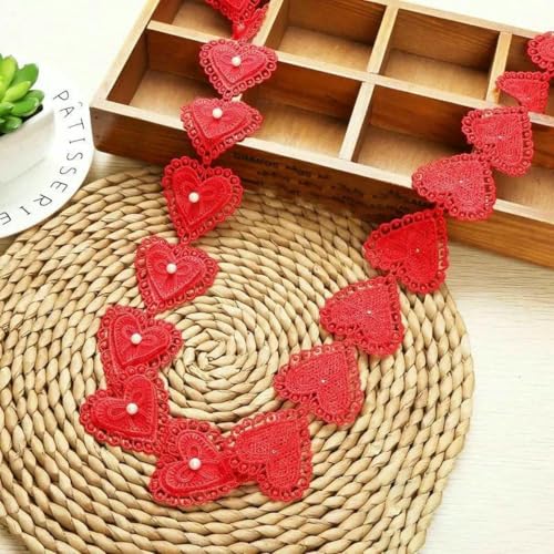 Spitzenband, Stoffbesatz, Herz-Schleifen-Stickerei, DIY, handgefertigt, 5 cm Breite, für Kleidung, Kleid, Hut, Kleidungszubehör, 1 Yard/Los, Rot, 1 Yard Spitzenband, Stoffbesatz, Herz-Schleifen-Stickerei, DIY, handgefertigt, 5 cm Breite, für Kleidung, Kleid, Hut, Kleidungszubehör, 1 Yard/Los, Rot, 1 Yard von ZFISH