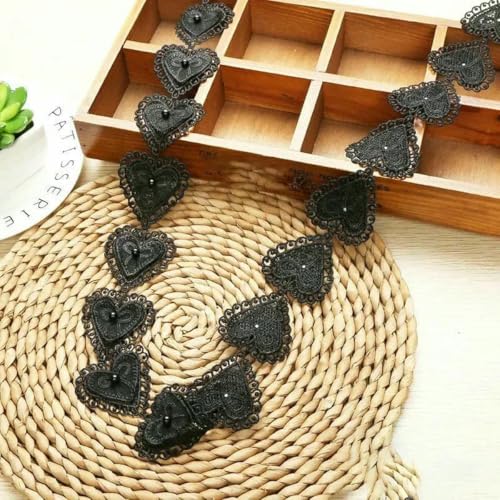 Spitzenband, Stoffbesatz, Herz-Schleifen-Stickerei, DIY, handgefertigt, 5 cm Breite, für Kleidung, Kleider, Hüte, Kleidungszubehör, 1 Yard/Los, schwarz, 1 Yard Spitzenband, Stoffbesatz, Herz-Schleifen-Stickerei, DIY, handgefertigt, 5 cm Breite, für Kleidung, Kleider, Hüte, Kleidungszubehör, 1 Yard/Los, schwarz, 1 Yard von ZFISH