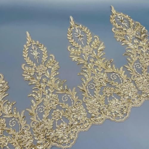 Stickkordel, Spitzenbordüre, Nähzubehör, 1 Yard, 2023, 36 cm breit, luxuriöser goldener Spitzenbesatz mit Pailletten, Gold, 5 Yards Stickkordel, Spitzenbordüre, Nähzubehör, 1 Yard, 2023, 36 cm breit, luxuriöser goldener Spitzenbesatz mit Pailletten, Gold, 5 Yards von ZFISH