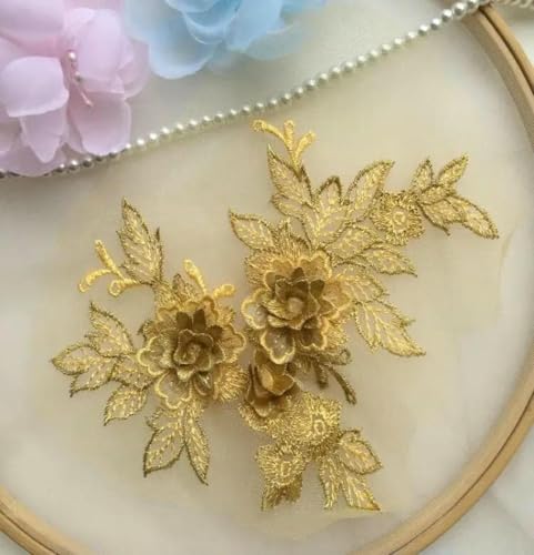 Stück 15 x 19 cm 3D-Spitzenapplikation, Gold, Blau, Rosa, Burgunderrot, handgefertigt, DIY-Patch, Spitze, Blume, DIY-Kleidungszubehör, Dunkelgold Stück 15 x 19 cm 3D-Spitzenapplikation, Gold, Blau, Rosa, Burgunderrot, handgefertigt, DIY-Patch, Spitze, Blume, DIY-Kleidungszubehör, Dunkelgold von ZFISH