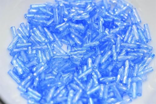 Twist Tube Beads AB Farbe Tschechische Glas gefüttert Bugle Bead Bulk Großhandel Big Bag für Schmuckherstellung Fransen 2x6mm 2x12mm-mittelblau ab-2x12mm 5000 Stück von ZFISH