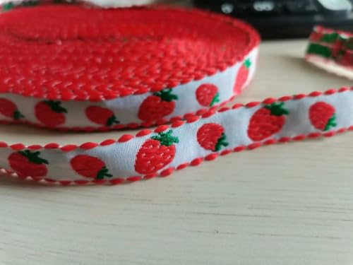Vintage Erdbeer-Jacquard-Baumwolle, bestickte Spitzenbänder, Stoffbesatz, DIY-Nähen, handgefertigte Bastelmaterialien, 3 Yards, 1,2 cm, SF-2-419-B von ZFISH