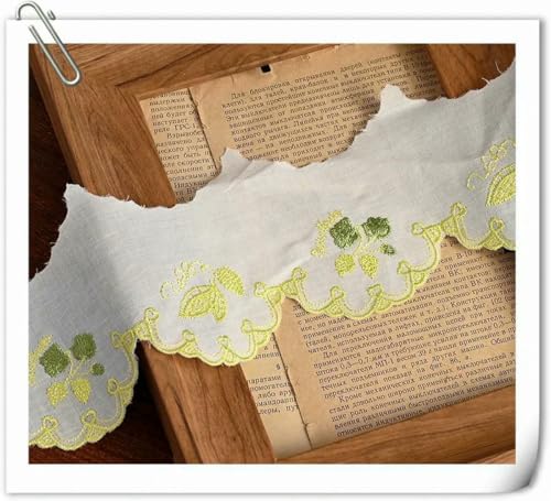 Weißes Baumwollspitzenband, handgefertigter Bastelstoff zum Selbermachen, hohles, mit Blumen besticktes Spitzenband, Heimtextilien-Dekoration, 2 Yards - Stil A Gelbgrün-2 Yards von ZFISH