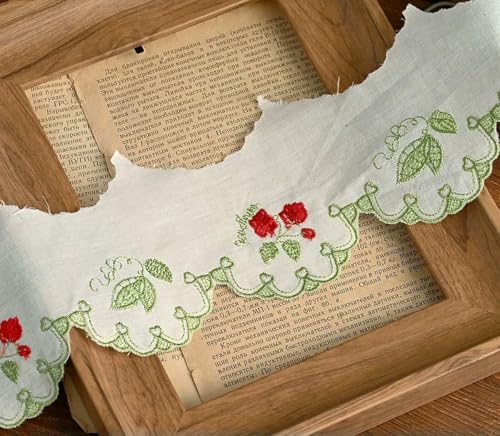 Weißes Baumwollspitzenband, handgefertigter Bastelstoff zum Selbermachen, hohles, mit Blumen besticktes Spitzenband, Heimtextilien-Dekoration, 2 Yards - Stil A Grün Rot - 2 Yards von ZFISH