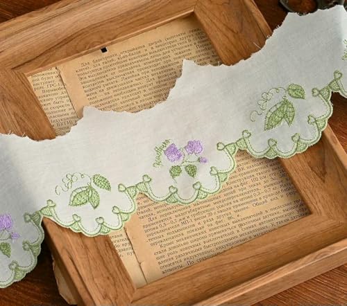 Weißes Baumwollspitzenband, handgefertigter Bastelstoff zum Selbermachen, hohles, mit Blumen besticktes Spitzenband, Heimtextilien-Dekoration, 2 Yards - Stil A Grün-Violett-2 Yards von ZFISH