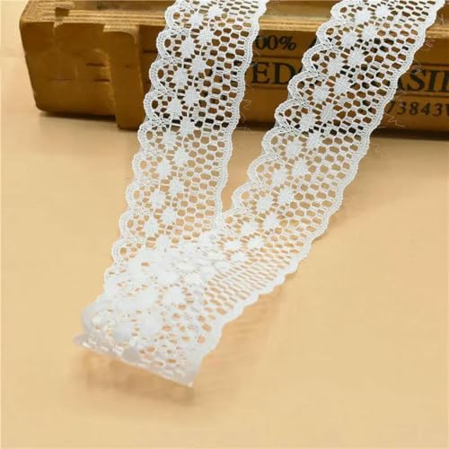Weißes Spitzenband, 9,1 m, Breite 45 mm, Besatzstoff, DIY, bestickte Kordel zum Nähen, Dekoration, afrikanischer Spitzenstoff, Nr. 14, Breite 3,5 cm, 9,1 m von ZFISH