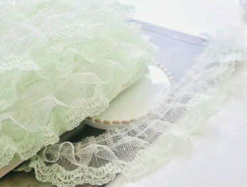 Yard, 4,5 cm breit, exquisites elfenbeinfarbenes, grün-rosa Spitzenband, elastischer Rüschenbesatz, Kragen, Nähen, Kleidung, Rock, Kopfbedeckung, Applikation, Dekor, hellgrün von ZFISH