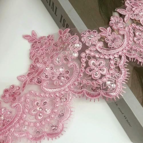 Yard/13 cm rosa Kamel Pailletten Kordel Stoff Blume Venise Venedig Mesh Spitzenbesatz Applikation Nähen Handwerk für Hochzeit Dez.-rosa von ZFISH