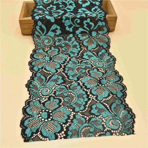 Yard elastisches Stretch-Spitzenband, 18 cm breit, Baumwolle, weißer Spitzenbesatz, bestickter nigerianischer afrikanischer Spitzenstoff zum Nähen, Schwarzgrün, 1 Yard von ZFISH