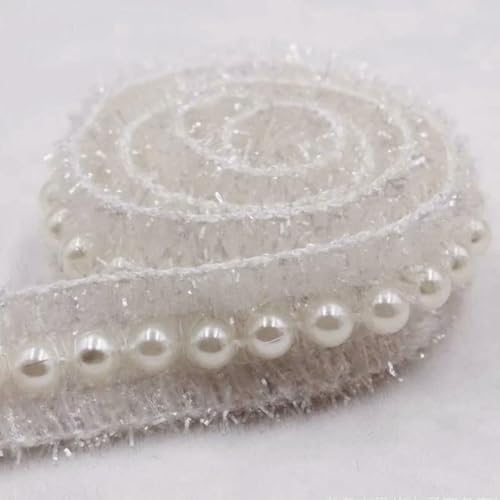 Yards/Lot Weiß Schwarz Nylon Perlen Spitzenband Besatz Afrikanischer Spitzenstoff Bestickt Handgefertigt Kostüm Kleid Rock Nähen-Weiß JQ-009-1Yard von ZFISH