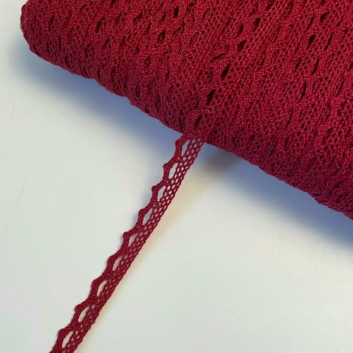 Yards (4,5 Meter), 10 mm breit, handgefertigt, bestickte Welle, 100% Baumwolle, Spitzenbesatzband, für Hochzeiten/Geburtstage/Weihnachten/Schleifendekorationen, Dunkelrot, 1–1,4 cm, 10 S von ZFISH