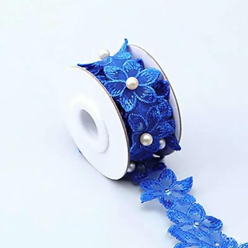Yards Blumenperlen, bestickte Blumen, Spitzenband, Perlenfransen, afrikanischer Spitzenstoff, handgefertigtes Kleider-Nähzubehör, Königsblau, Breite 6 cm von ZFISH