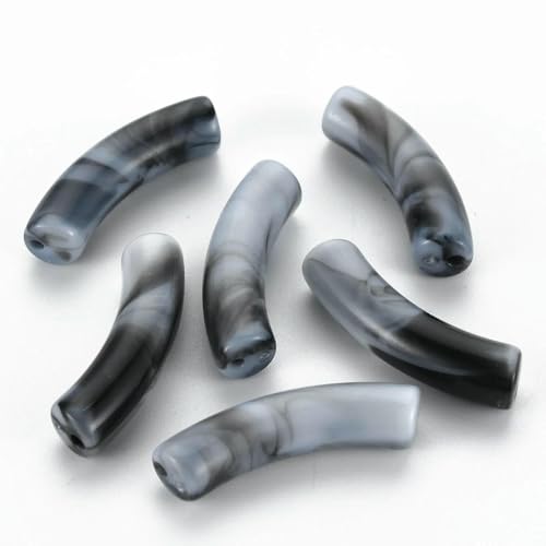 ca. 300 Stück/500 g, klobige, gebogene Röhrenperlen, Edelsteinimitat, gebogene Acrylröhrenperlen für die Herstellung von Armbändern und Ohrringen, Grau von ZFISH