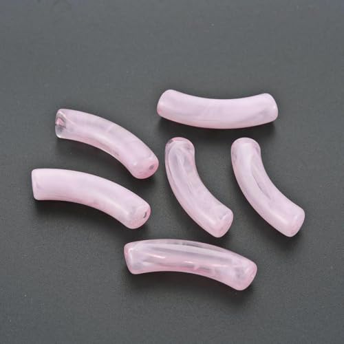 ca. 300 Stück/500 g, klobige, gebogene Röhrenperlen, Edelsteinimitat, gebogene Acrylröhrenperlen für die Herstellung von Armbändern und Ohrringen, Perlrosa von ZFISH