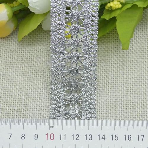 m/6,56 Fuß Spitze, golden-silberfarbenes Spitzenband, handgefertigt, zum Selbernähen, Tausendfüßler, Basteln, Vorhang, Kleidung, Blumen, Zubehör, Party-Deko, silberfarben, 2 m von ZFISH