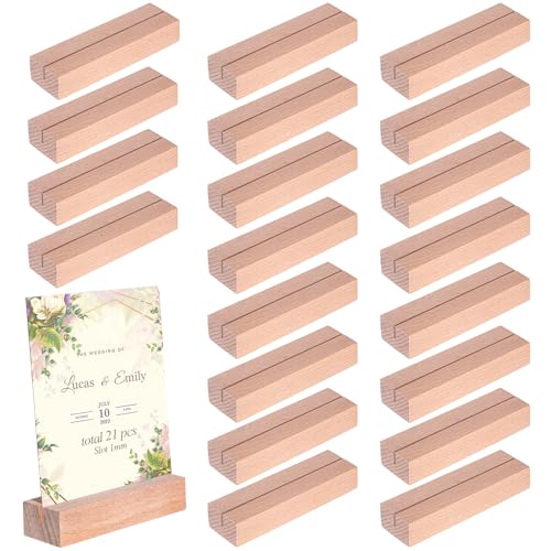 ZFKXGS 21Stück Kartenhalter Holz Keine Grate Menükartenhalter 10x3x2cm Tischkartenhalter Holz Natürlich Platzkartenhalter Fotoständer für Hochzeit Tischnummer Party Dekoration Tischkarte (Schlitz 1mm) von ZFKXGS